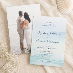 Minimal Watercolor Beach Einladung zur Hochzeit