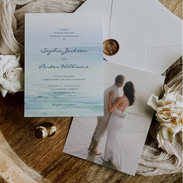 Minimal Watercolor Beach Einladung zur Hochzeit (Beach Wedding)