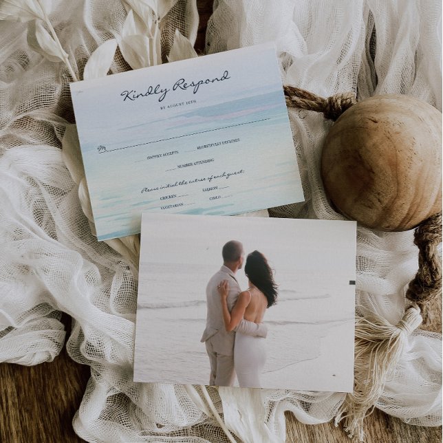 Minimal Watercolor Beach Wedding RSVP Card Karte (Von Creator hochgeladen)