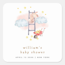 Minimal Watercolor Boho Bunny Stars Babydusche Quadratischer Aufkleber