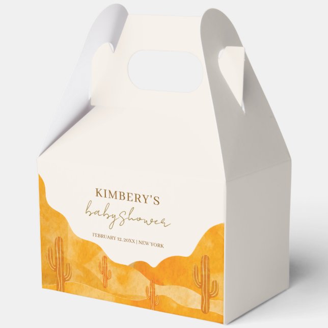 Minimal Watercolor Boho Wüste Cactus Baby Shower Geschenkschachtel (Rückseite)