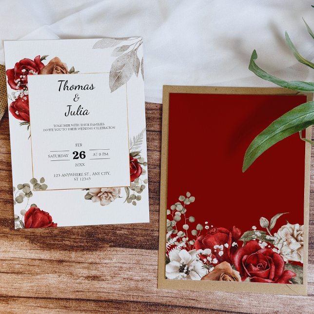 Minimal Watercolor Burgundy Floral Wedding Einladung (Minimal Watercolor Burgundy Floral Wedding Invitation)