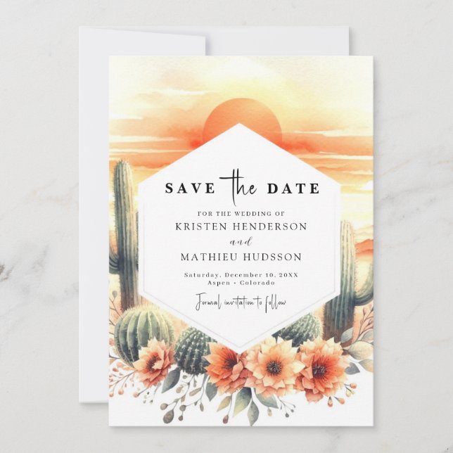 Minimal Watercolor Cactus Wedding Save The Date (Vorderseite)