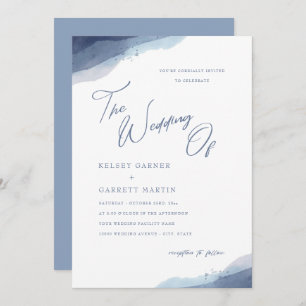 Minimal Watercolor Dusty Blue Calligraphy Wedding Einladung