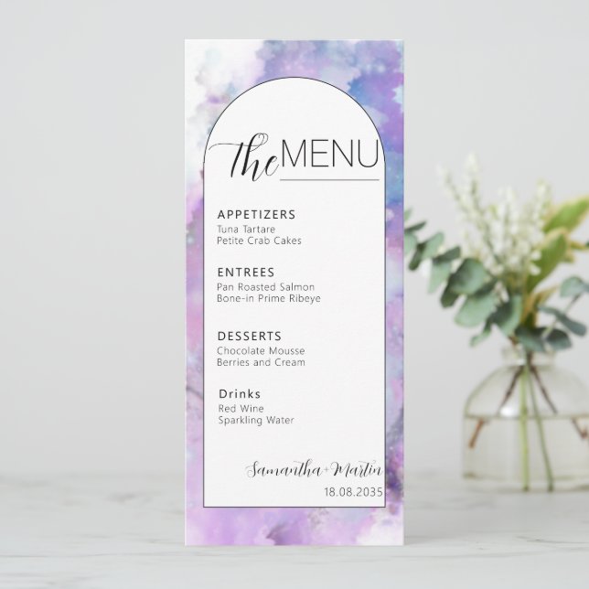 Minimal Watercolor Script Wedding Menu Menükarte (Stehend Vorderseite)
