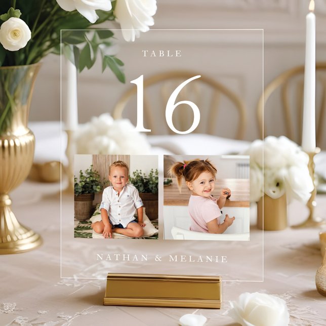 Minimal Wedding Couples Baby Foto Tischnummer Acrylschild (Minimal Wedding Couples Baby Photo Table Number Acrylic Sign)