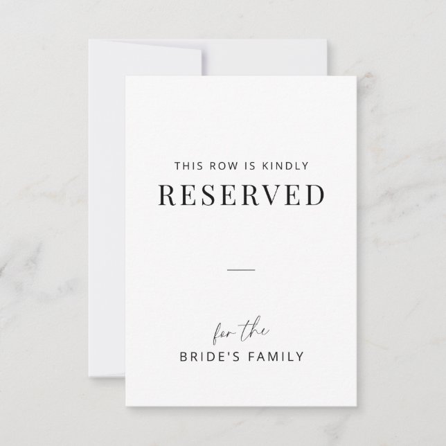 Minimal Wedding Family Reserved Row Tag (Vorderseite)