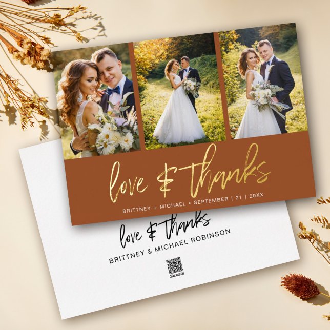 Minimal Wedding Foto Collage Terracotta Vielen Dan Folieneinladung (Show your appreciation to your loved ones with an awesome photo thank-you card!)