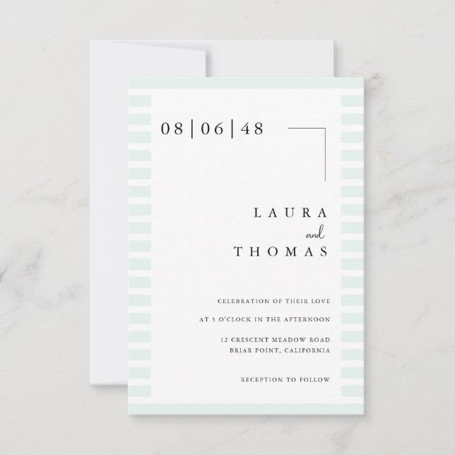 Minimal Wedding Invitation Card with Stripe Border Einladung (Vorderseite)