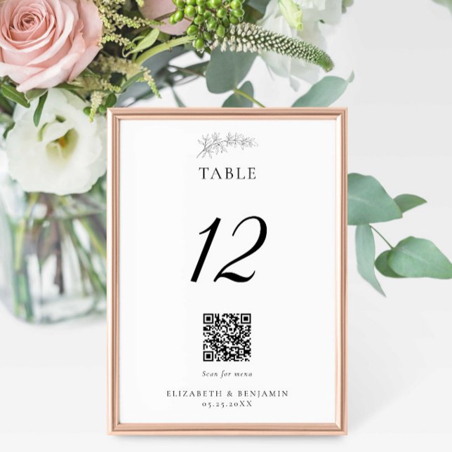 Minimal Wedding QR Code Menu Elegant Black White Tischnummer (Von Creator hochgeladen)