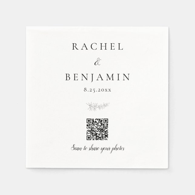 Minimal Wedding QR Code Photo Sharing Elegant Serviette (Vorderseite)