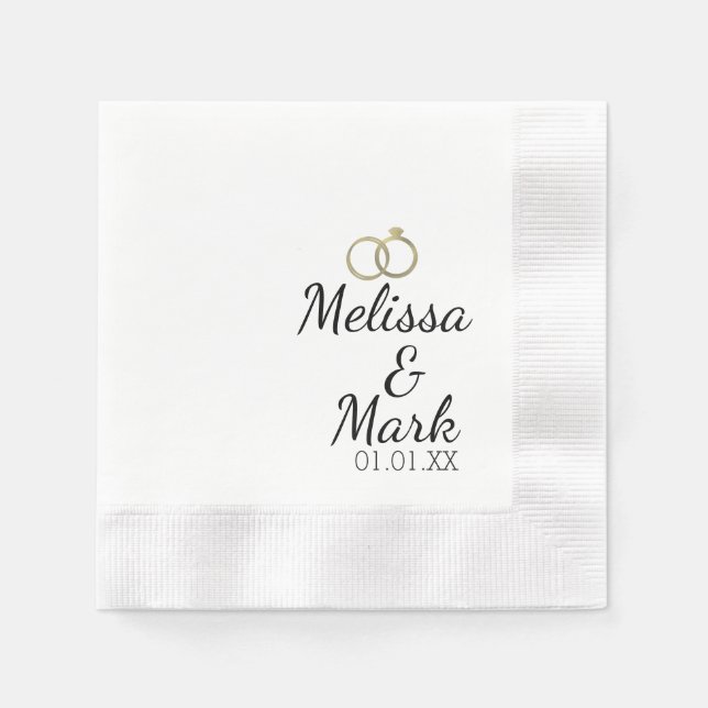 Minimal Wedding Simple Gold Ring White Monogram Serviette (Vorderseite)