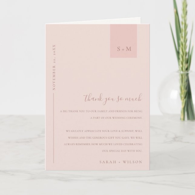 Minimal weiche Pastel Blush Dusky Pink Wedding Dankeskarte (Vorderseite)