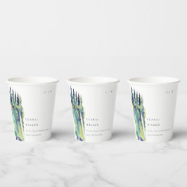 Minimal weiche Pine Tree Landschaft Hochzeit Pappbecher