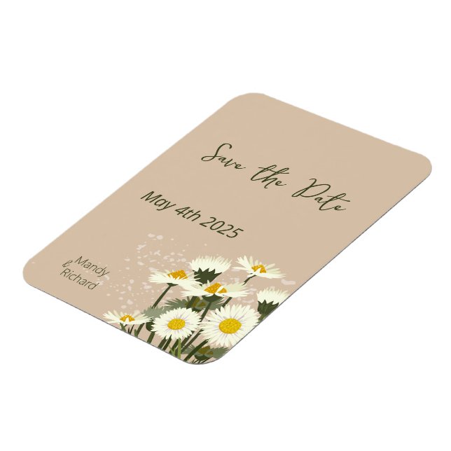 Minimal weiße Daisy Blume auf Beige Hintergrund Magnet (Linke Seite)