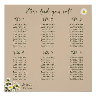 Minimal weiße Daisy-Blume Sitzkarte Poster