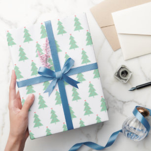 Minimal weiße grüne Weihnachtsbaum kleine Herzen Geschenkpapier