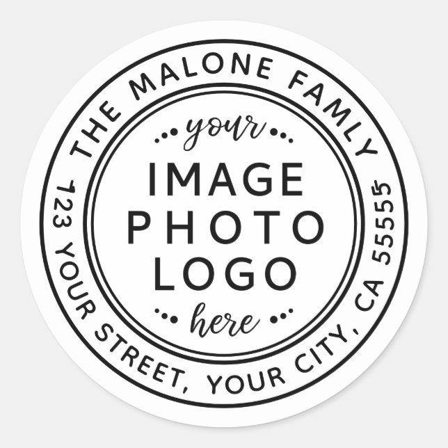 Minimal weiße Logo oder Foto-Rücksendeadresse Runder Aufkleber (Vorderseite)