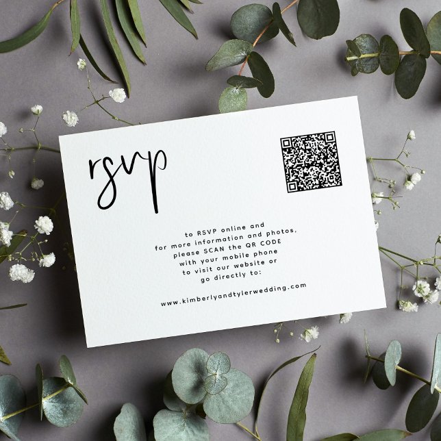 Minimal weiße schwarze Hochzeit QR Code einfach RSVP Karte (Von Creator hochgeladen)