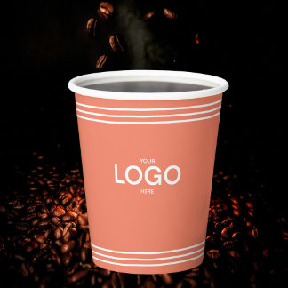 Minimal weiße Streifen Logo Dusty Orange Pappbecher