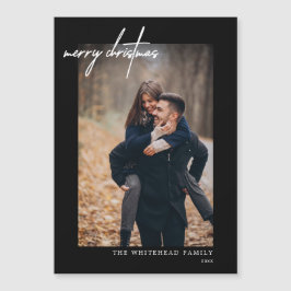 Minimal weiße Weihnachten Schwarze Magnetkarte