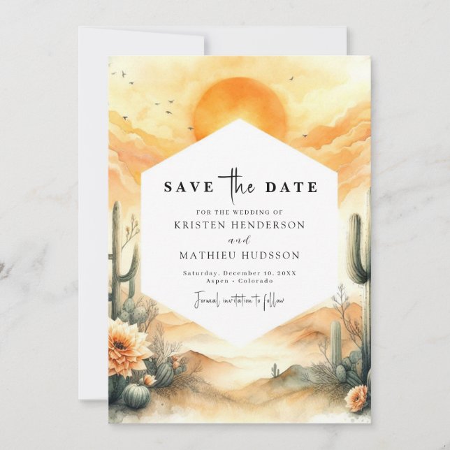 Minimal Western Cactus Wedding Save The Date (Vorderseite)