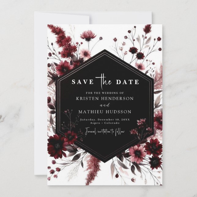Minimal Whimsical Burgundy Wedding Save The Date (Vorderseite)