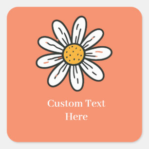 Minimal Whimsical Daisy Hand Gezeichnet Blumenaufk Quadratischer Aufkleber