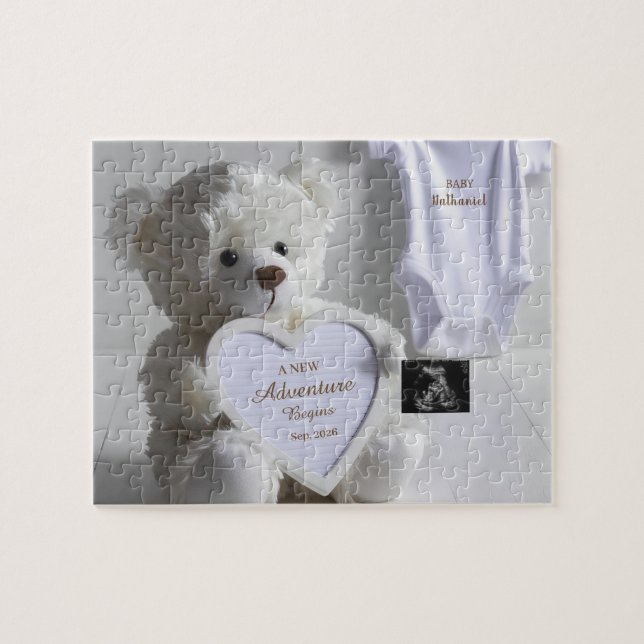 Minimal White Bear Pregnancy announcement  Puzzle (Horizontal)
