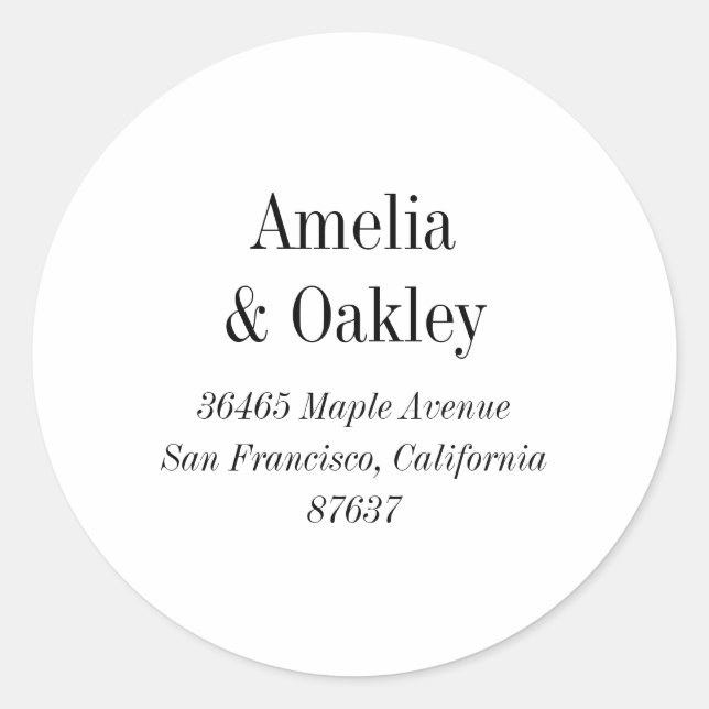 Minimal White Black Elegante Hochzeit Rücksendeadr Runder Aufkleber (Vorderseite)