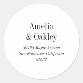 Minimal White Black Elegante Hochzeit Rücksendeadr Runder Aufkleber