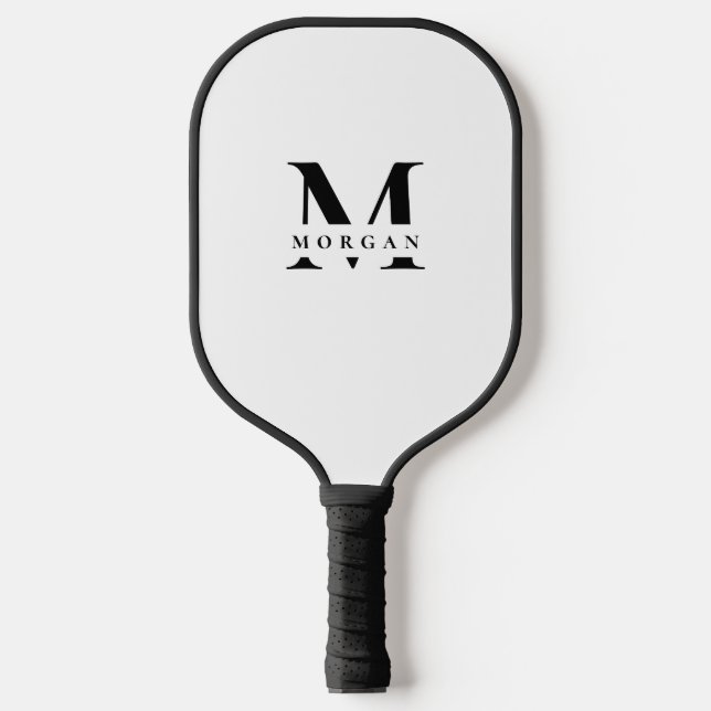 Minimal White Black Monogram Name personalized Pickleball Schläger (Vorderseite)