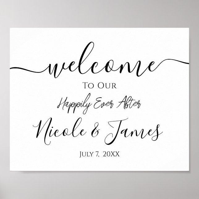Minimal White Black Wedding Willkommenszeichen Poster (Vorne)