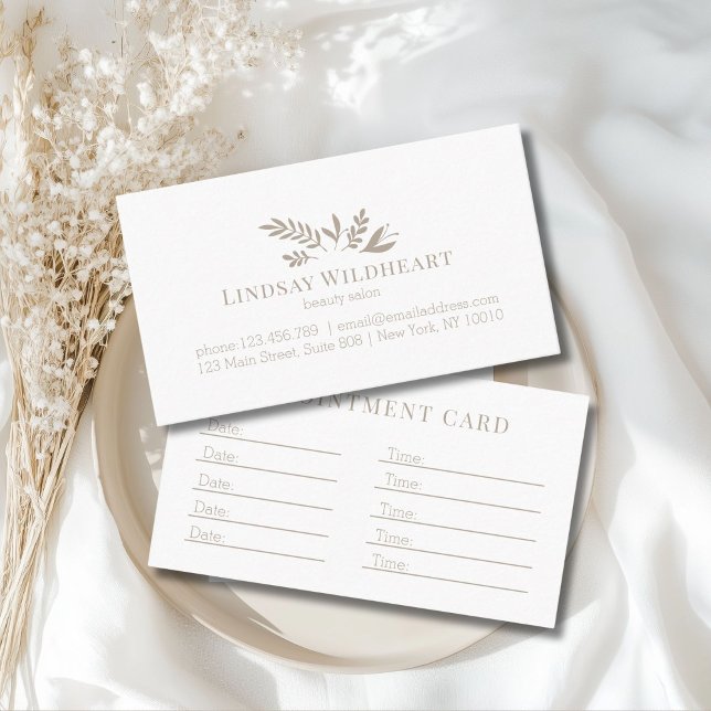 Minimal White Botanical Salon Terminkarte (Custom Minimal White Botanical Salon Appointment Card)