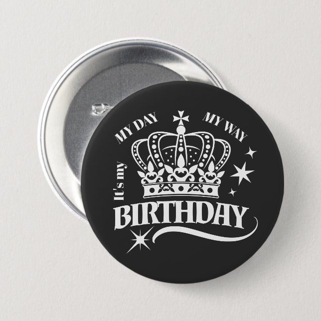 Minimal White Crown Birthday Quote Typography Button (Vorne & Hinten)