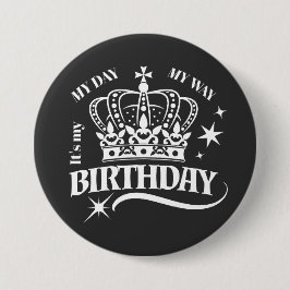 Minimal White Crown Birthday Quote Typography Button