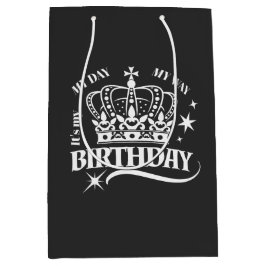Minimal White Crown Birthday Typography Black Mittlere Geschenktüte