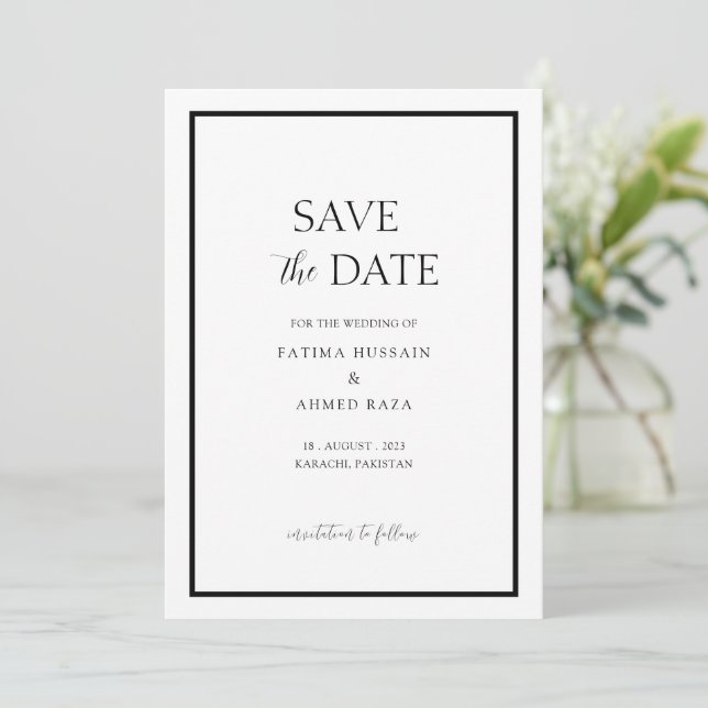 Minimal White Frame Save the Date muslimisch (Stehend Vorderseite)