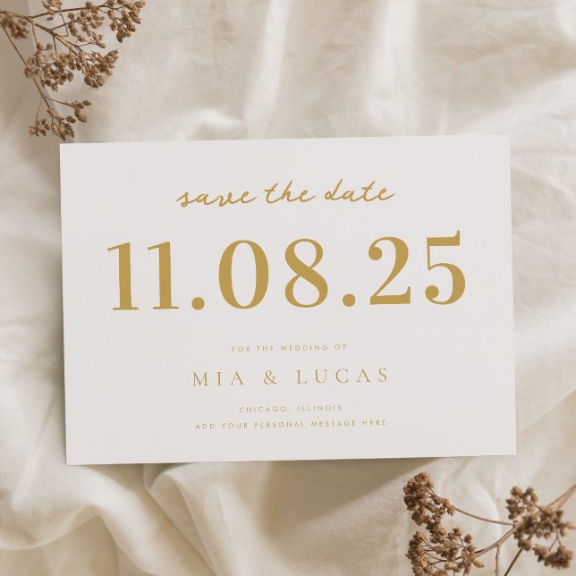 Minimal White Gold Chic Hochzeitstag außerhalb des Save The Date (Von Creator hochgeladen)
