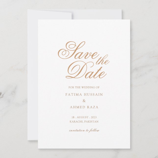 Minimal White Gold Save the Date Card (Vorderseite)