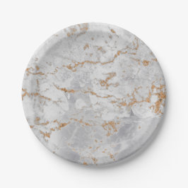 Minimal White Gray Carrara Gold Marmor Grungy Silv Pappteller