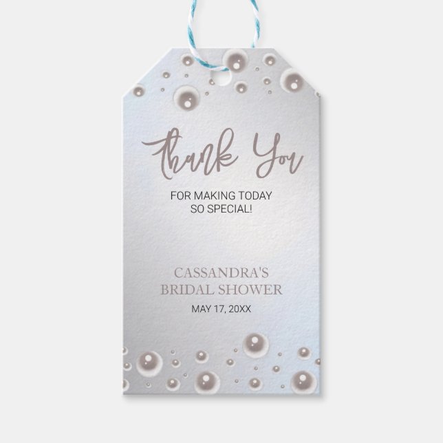 Minimal White Pearl Silver Brautparty Vielen Dank Geschenkanhänger (Vorderseite)