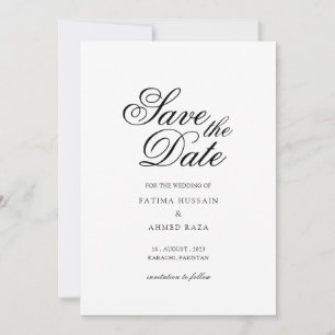 Minimal White Script Save the Date Card