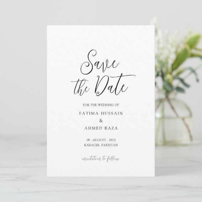 Minimal White Style Save the Date Card (Stehend Vorderseite)
