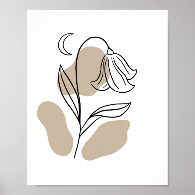 Minimal Wildflower Line Art Boho  Poster (Vorne)