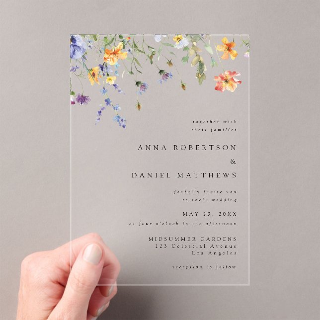 Minimal Wildflower Wedding Acryleinladungen (Insitu (Handheld))