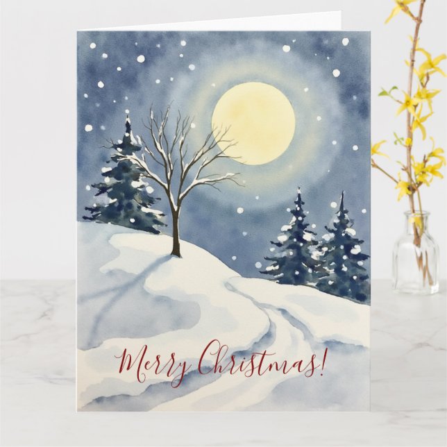 Minimal Winter Moon Watercolor Christmas Art Karte (Gelbe Blume)