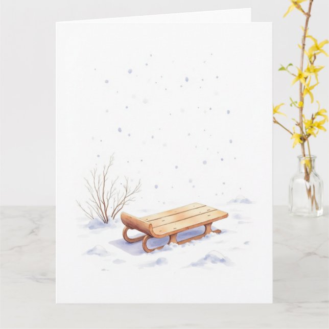 Minimal Winter Sled Watercolor Christmas Art Karte (Gelbe Blume)
