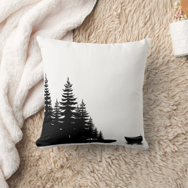 Minimal Woodland Black and White Pine Tree  Kissen (Decke)