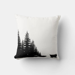 Minimal Woodland Black and White Pine Tree  Kissen